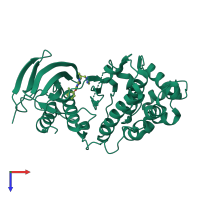 PDB entry 3fmk coloured by chain, top view.