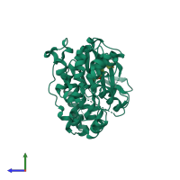 PDB entry 3fmn coloured by chain, side view.