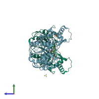 PDB entry 3fmq coloured by chain, side view.