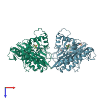 PDB entry 3fmq coloured by chain, top view.