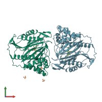 PDB entry 3fmr coloured by chain, front view.
