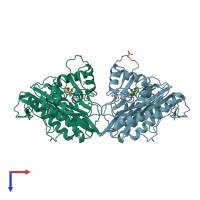 PDB entry 3fmr coloured by chain, top view.
