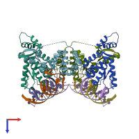 PDB entry 3fmt coloured by chain, top view.