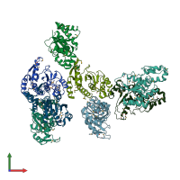 PDB entry 3fmv coloured by chain, front view.