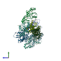 PDB entry 3fmv coloured by chain, side view.