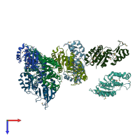 PDB entry 3fmv coloured by chain, top view.