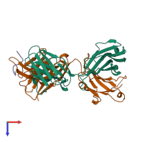 PDB entry 3fn0 coloured by chain, top view.