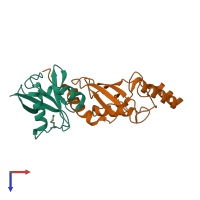 PDB entry 3fn1 coloured by chain, top view.
