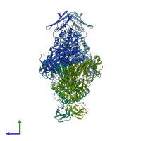 PDB entry 3fn9 coloured by chain, side view.
