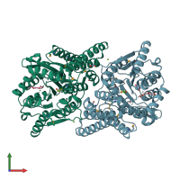 PDB entry 3fnb coloured by chain, front view.