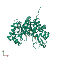 PDB entry 3fnd coloured by chain, front view.