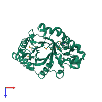 PDB entry 3fnd coloured by chain, top view.