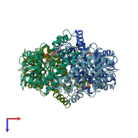 PDB entry 3fne coloured by chain, top view.