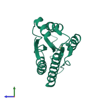 PDB entry 3fni coloured by chain, side view.