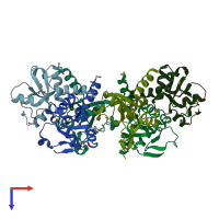 PDB entry 3fnj coloured by chain, top view.
