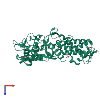 PDB entry 3fnr coloured by chain, top view.