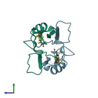 PDB entry 3fnv coloured by chain, side view.