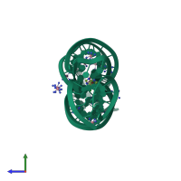 PDB entry 3fo4 coloured by chain, side view.