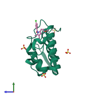 PDB entry 3fo7 coloured by chain, side view.