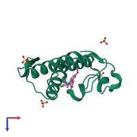 PDB entry 3fo7 coloured by chain, top view.