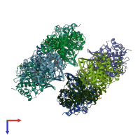 PDB entry 3fok coloured by chain, top view.