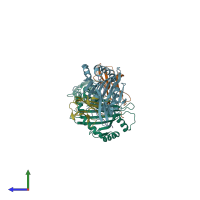 PDB entry 3fon coloured by chain, side view.