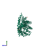 PDB entry 3fp3 coloured by chain, side view.