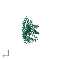 PDB entry 3fp4 coloured by chain, side view.