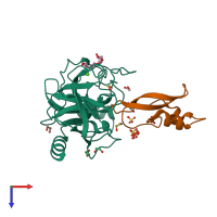 PDB entry 3fp6 coloured by chain, top view.