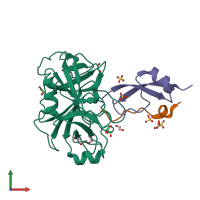 PDB entry 3fp7 coloured by chain, front view.
