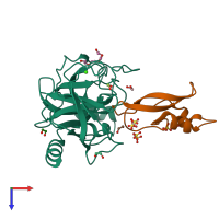 PDB entry 3fp8 coloured by chain, top view.