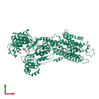 PDB entry 3fpb coloured by chain, front view.