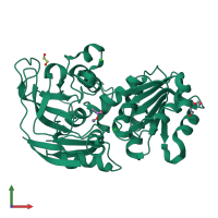 PDB entry 3fpl coloured by chain, front view.