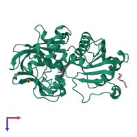 PDB entry 3fpl coloured by chain, top view.