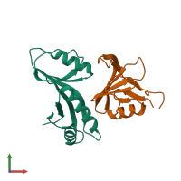 PDB entry 3fpn coloured by chain, front view.