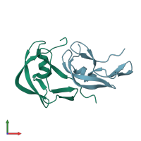 PDB entry 3fpr coloured by chain, front view.