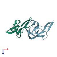 PDB entry 3fpr coloured by chain, top view.