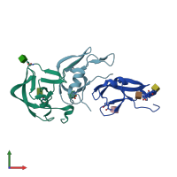 PDB entry 3fpt coloured by chain, front view.
