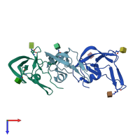 PDB entry 3fpt coloured by chain, top view.