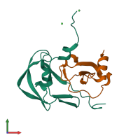 PDB entry 3fpu coloured by chain, front view.