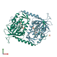 PDB entry 3fpz coloured by chain, front view.