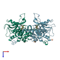 PDB entry 3fpz coloured by chain, top view.