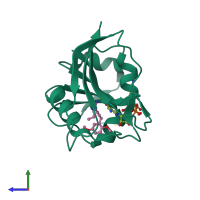 PDB entry 3fq0 coloured by chain, side view.