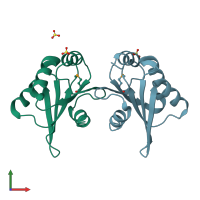 PDB entry 3fq6 coloured by chain, front view.