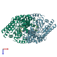 PDB entry 3fq7 coloured by chain, top view.