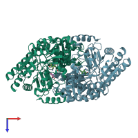 PDB entry 3fqa coloured by chain, top view.