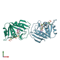 PDB entry 3fqc coloured by chain, front view.