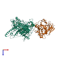 PDB entry 3fqd coloured by chain, top view.