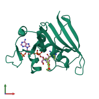 PDB entry 3fqf coloured by chain, front view.