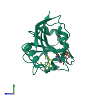 PDB entry 3fqf coloured by chain, side view.